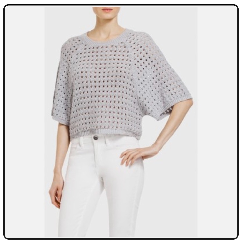 BCBG Maxazria Grey Open Knit Batwing Sweater Size M